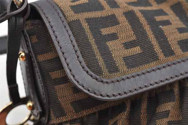 Authentic FENDI Zucca Chef Bag Shoulder Bag Canvas Leather Brown Junk 5595I