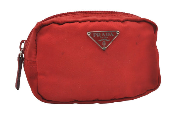 Authentic PRADA Vintage Nylon Tessuto Leather Pouch Purse Red 5596I