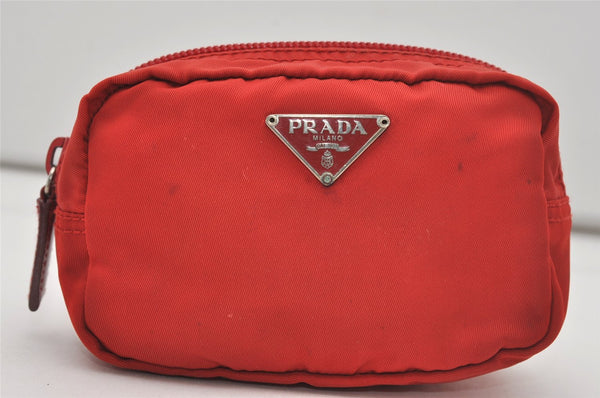 Authentic PRADA Vintage Nylon Tessuto Leather Pouch Purse Red 5596I