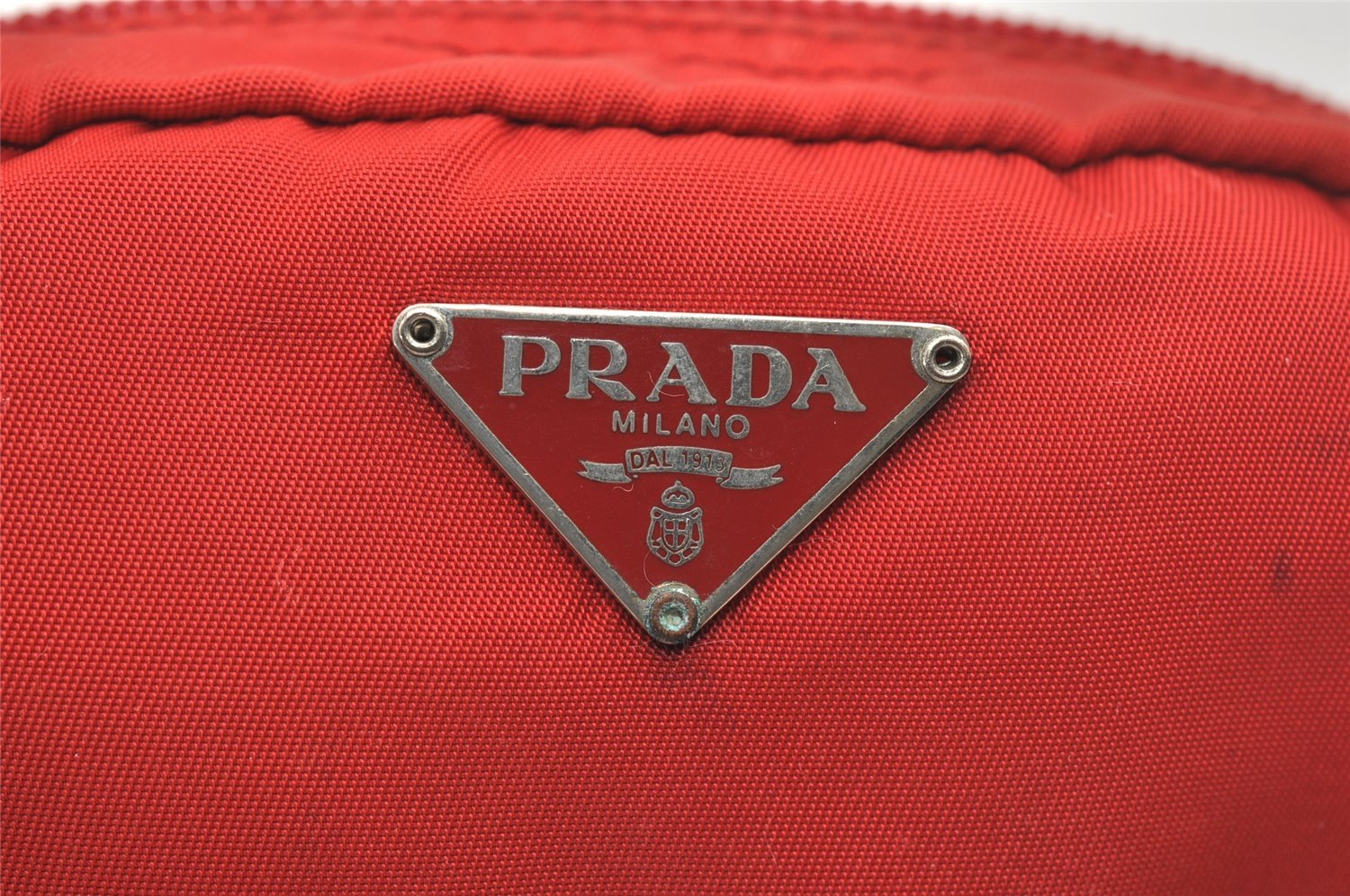 Authentic PRADA Vintage Nylon Tessuto Leather Pouch Purse Red 5596I