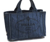 Authentic PRADA Canapa SS Denim Tote Hand Bag Blue 5597C