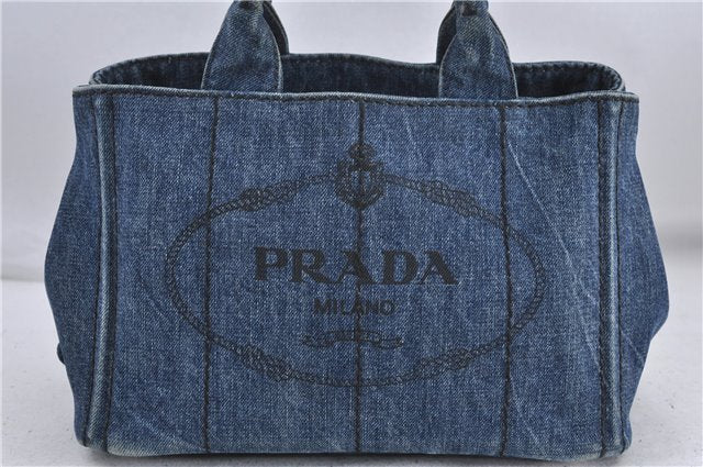 Authentic PRADA Canapa SS Denim Tote Hand Bag Blue 5597C