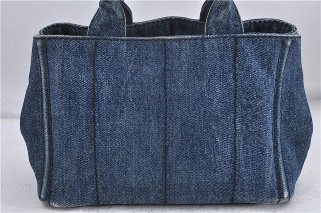 Authentic PRADA Canapa SS Denim Tote Hand Bag Blue 5597C