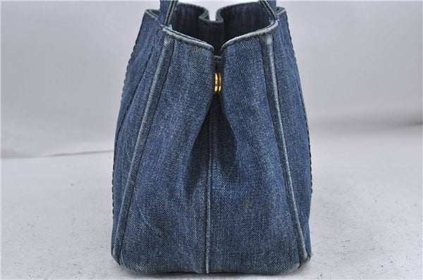 Authentic PRADA Canapa SS Denim Tote Hand Bag Blue 5597C