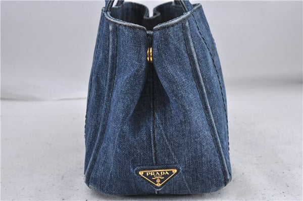 Authentic PRADA Canapa SS Denim Tote Hand Bag Blue 5597C