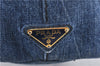 Authentic PRADA Canapa SS Denim Tote Hand Bag Blue 5597C