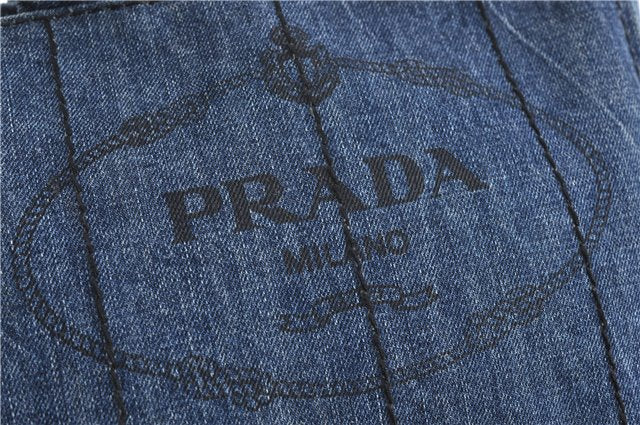 Authentic PRADA Canapa SS Denim Tote Hand Bag Blue 5597C