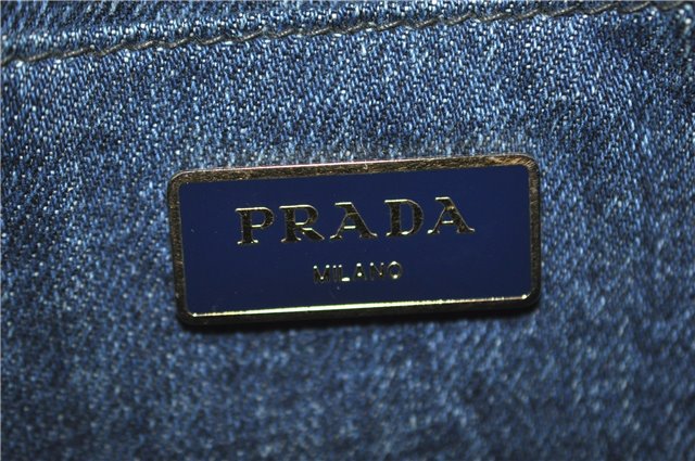 Authentic PRADA Canapa SS Denim Tote Hand Bag Blue 5597C