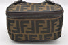 Authentic FENDI Vintage Zucca Vanity Bag Purse Pouch Nylon Leather Brown 5597I