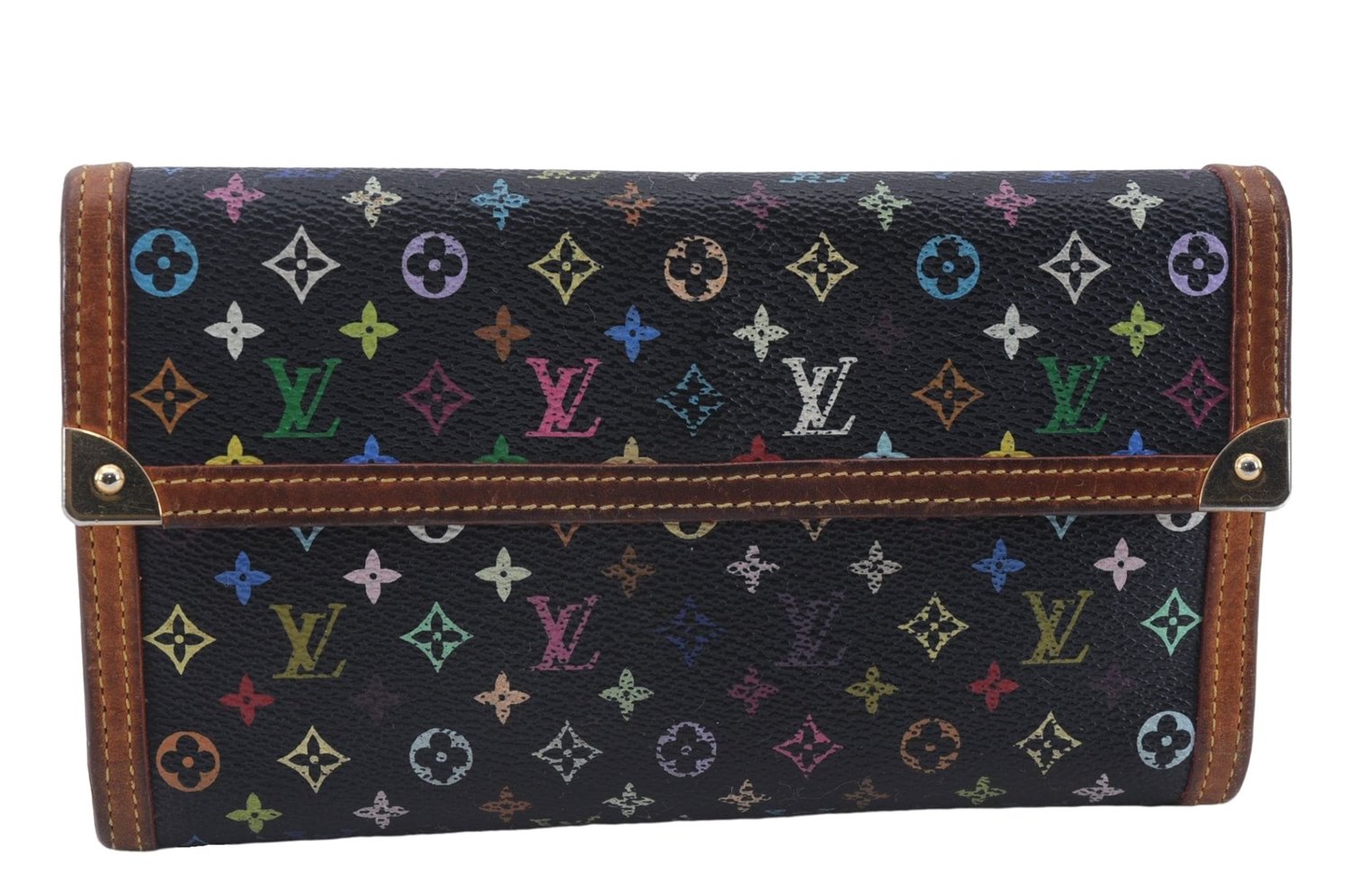 Louis Vuitton Monogram Multicolor Portefeuille International M92658 Wallet 5598D