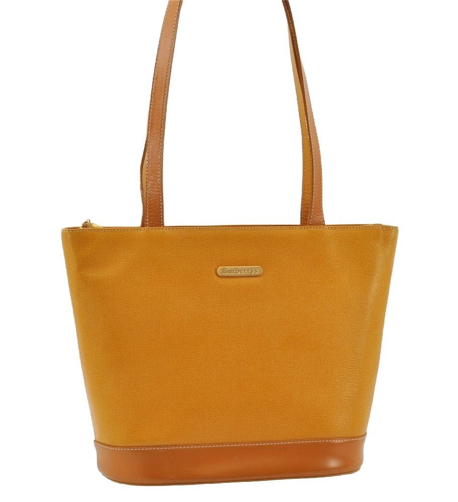 Authentic Burberrys Vintage Leather Shoulder Tote Bag Yellow 5598I