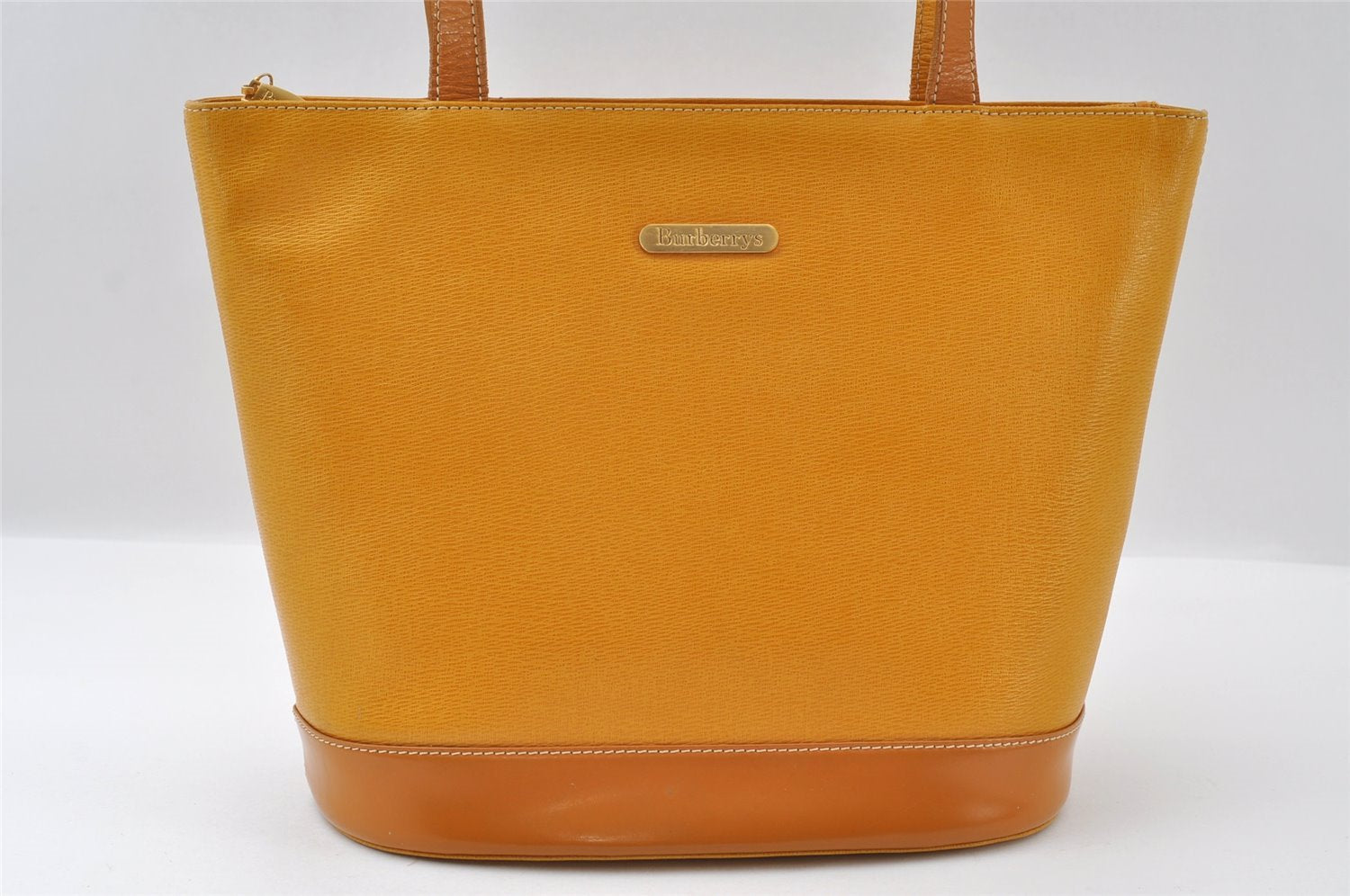 Authentic Burberrys Vintage Leather Shoulder Tote Bag Yellow 5598I