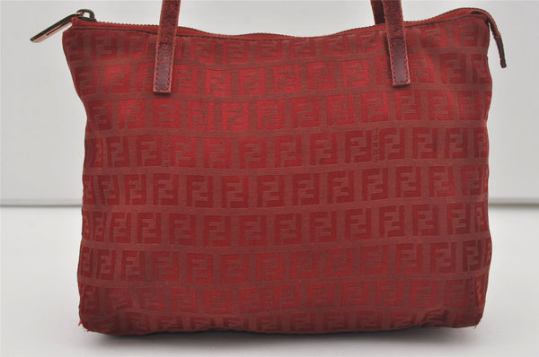 Authentic FENDI Zucchino Shoulder Tote Bag Purse Canvas Leather Red 5599I