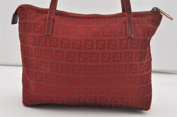 Authentic FENDI Zucchino Shoulder Tote Bag Purse Canvas Leather Red 5599I