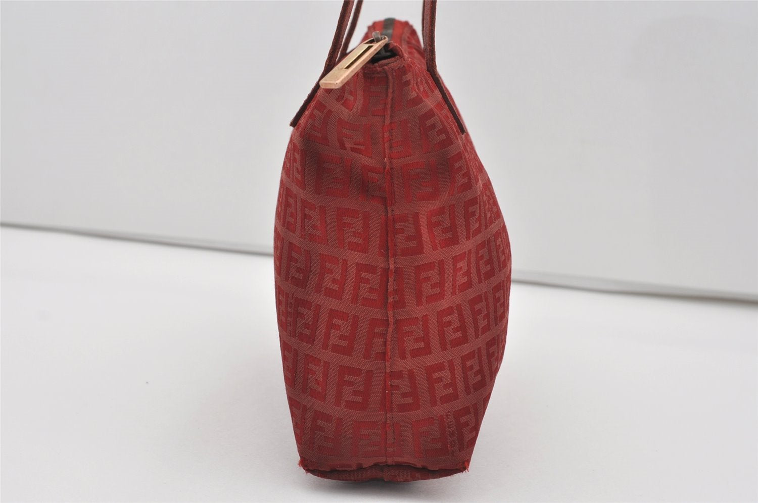 Authentic FENDI Zucchino Shoulder Tote Bag Purse Canvas Leather Red 5599I