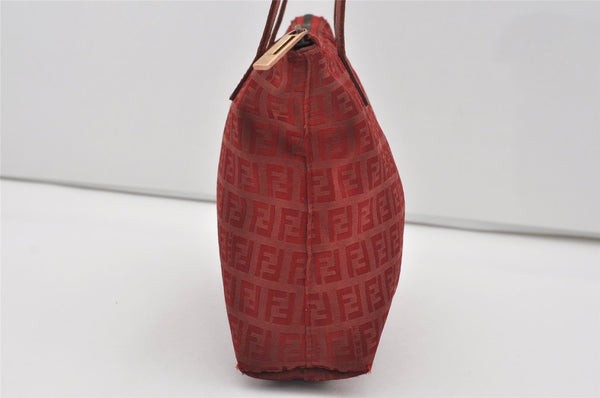 Authentic FENDI Zucchino Shoulder Tote Bag Purse Canvas Leather Red 5599I