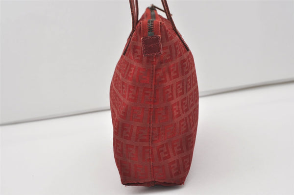 Authentic FENDI Zucchino Shoulder Tote Bag Purse Canvas Leather Red 5599I