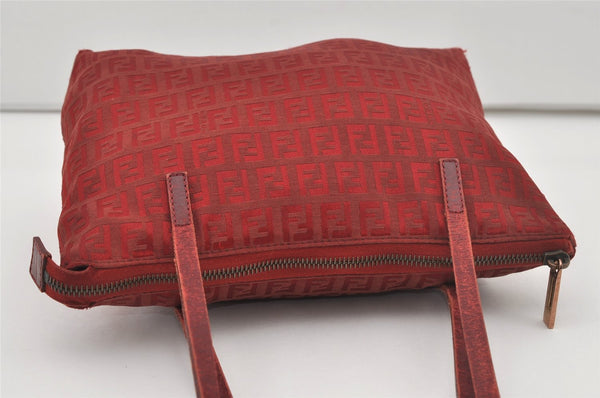 Authentic FENDI Zucchino Shoulder Tote Bag Purse Canvas Leather Red 5599I