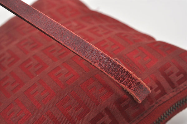 Authentic FENDI Zucchino Shoulder Tote Bag Purse Canvas Leather Red 5599I