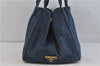 Authentic PRADA Canapa Canvas Tote Hand Bag Purse Denim Blue 5601C