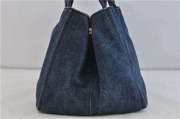 Authentic PRADA Canapa Canvas Tote Hand Bag Purse Denim Blue 5601C