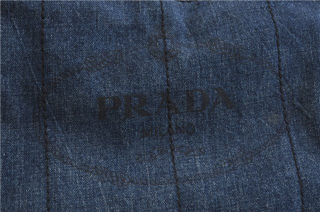 Authentic PRADA Canapa Canvas Tote Hand Bag Purse Denim Blue 5601C