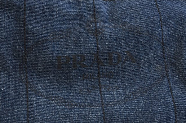 Authentic PRADA Canapa Canvas Tote Hand Bag Purse Denim Blue 5601C