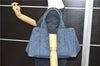 Authentic PRADA Canapa Canvas Tote Hand Bag Purse Denim Blue 5601C