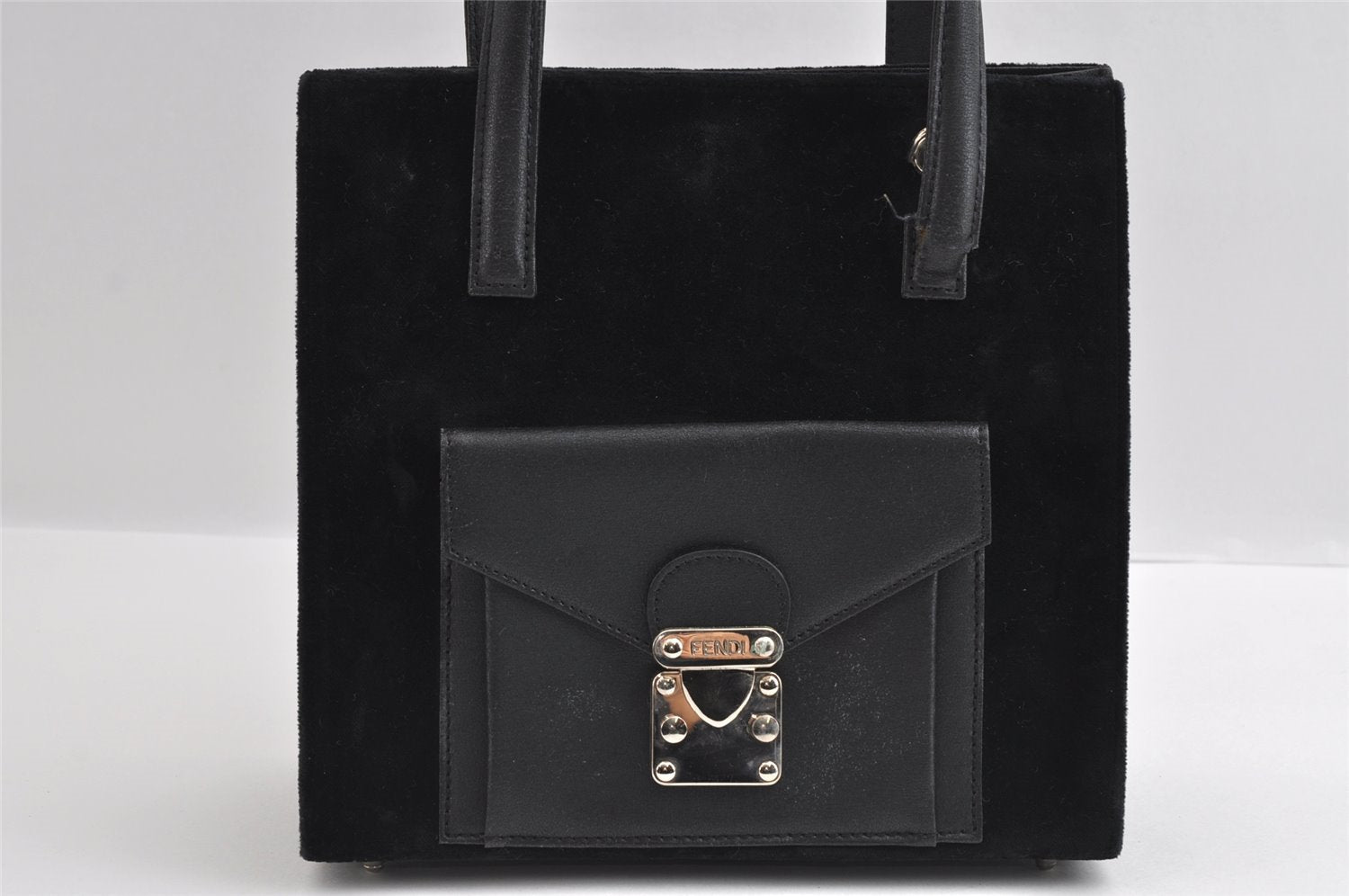 Authentic FENDI Vintage 2Way Shoulder Hand Bag Purse Velour Leather Black 5604I