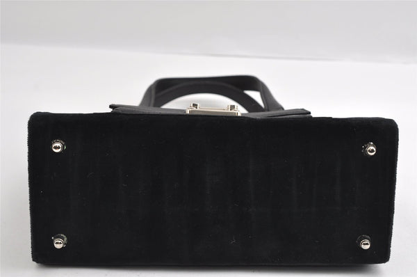 Authentic FENDI Vintage 2Way Shoulder Hand Bag Purse Velour Leather Black 5604I