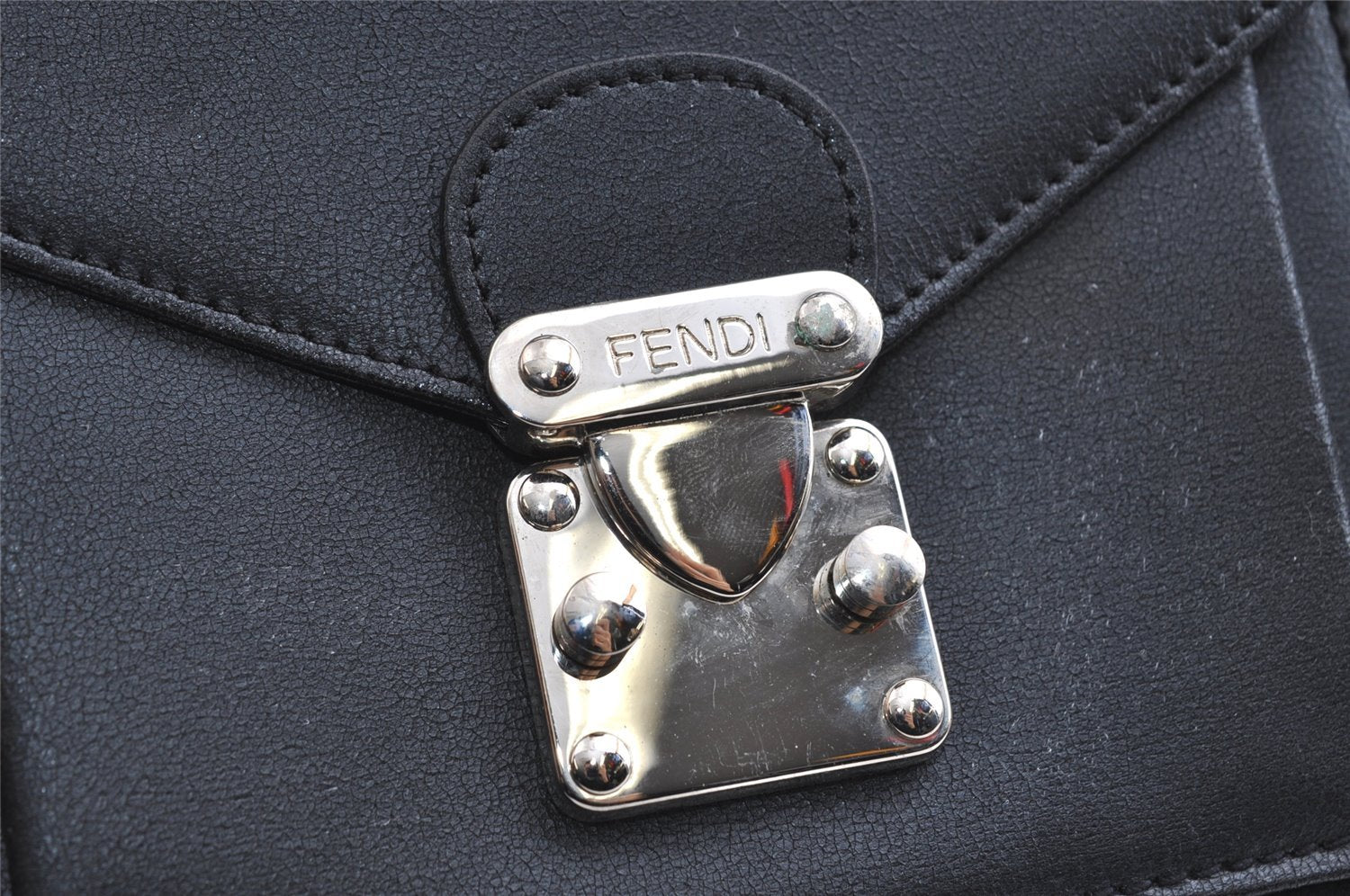 Authentic FENDI Vintage 2Way Shoulder Hand Bag Purse Velour Leather Black 5604I