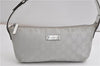 Authentic GUCCI Hand Bag Pouch Purse GG Canvas Leather 190393 Silver 5605F