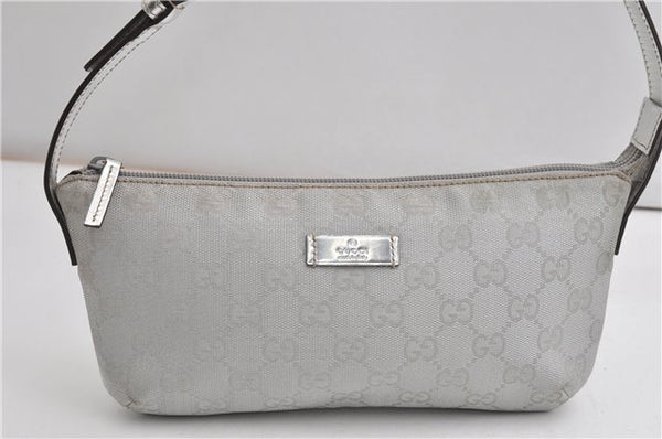 Authentic GUCCI Hand Bag Pouch Purse GG Canvas Leather 190393 Silver 5605F