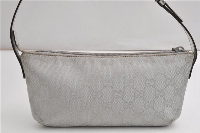 Authentic GUCCI Hand Bag Pouch Purse GG Canvas Leather 190393 Silver 5605F