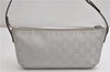 Authentic GUCCI Hand Bag Pouch Purse GG Canvas Leather 190393 Silver 5605F