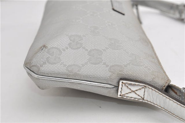 Authentic GUCCI Hand Bag Pouch Purse GG Canvas Leather 190393 Silver 5605F