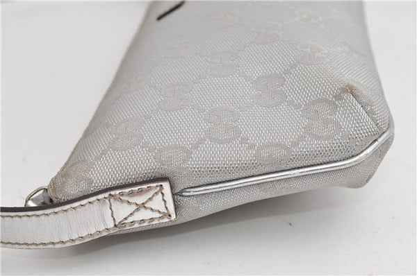 Authentic GUCCI Hand Bag Pouch Purse GG Canvas Leather 190393 Silver 5605F