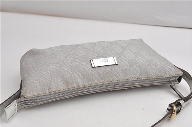 Authentic GUCCI Hand Bag Pouch Purse GG Canvas Leather 190393 Silver 5605F