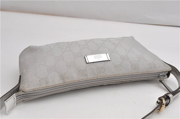 Authentic GUCCI Hand Bag Pouch Purse GG Canvas Leather 190393 Silver 5605F