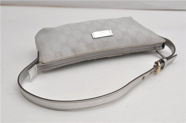 Authentic GUCCI Hand Bag Pouch Purse GG Canvas Leather 190393 Silver 5605F