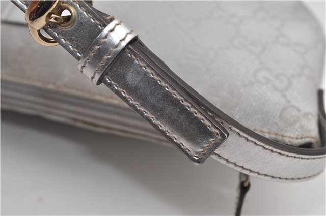 Authentic GUCCI Hand Bag Pouch Purse GG Canvas Leather 190393 Silver 5605F