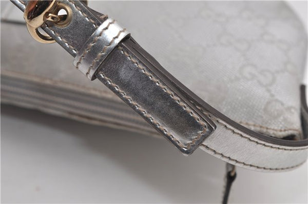 Authentic GUCCI Hand Bag Pouch Purse GG Canvas Leather 190393 Silver 5605F