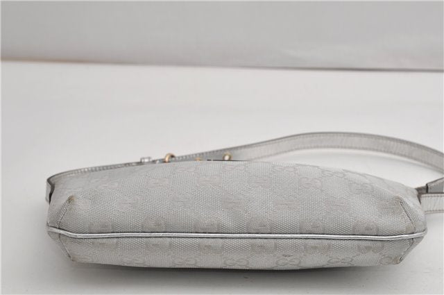Authentic GUCCI Hand Bag Pouch Purse GG Canvas Leather 190393 Silver 5605F