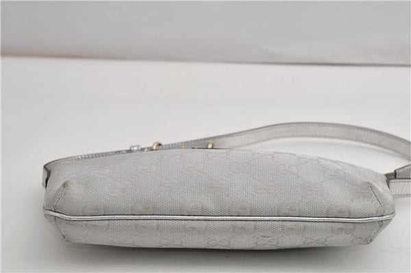Authentic GUCCI Hand Bag Pouch Purse GG Canvas Leather 190393 Silver 5605F