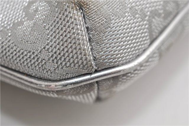 Authentic GUCCI Hand Bag Pouch Purse GG Canvas Leather 190393 Silver 5605F