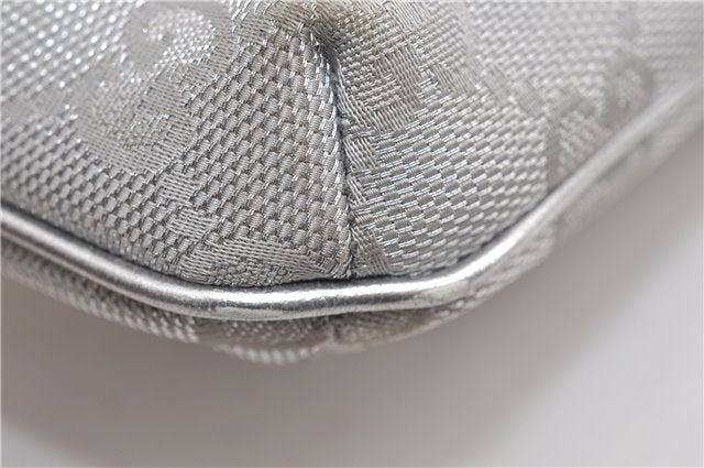 Authentic GUCCI Hand Bag Pouch Purse GG Canvas Leather 190393 Silver 5605F