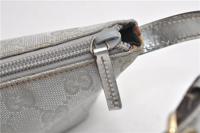 Authentic GUCCI Hand Bag Pouch Purse GG Canvas Leather 190393 Silver 5605F