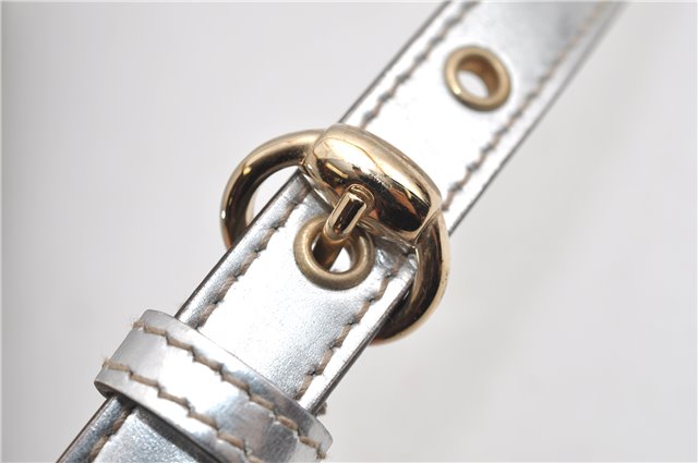 Authentic GUCCI Hand Bag Pouch Purse GG Canvas Leather 190393 Silver 5605F