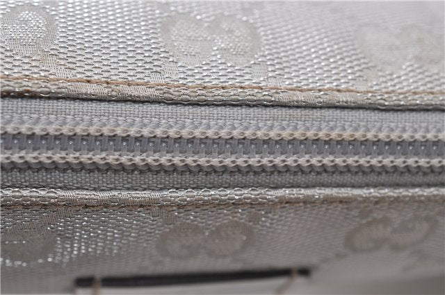 Authentic GUCCI Hand Bag Pouch Purse GG Canvas Leather 190393 Silver 5605F