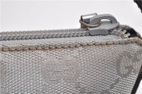 Authentic GUCCI Hand Bag Pouch Purse GG Canvas Leather 190393 Silver 5605F